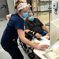 A COVID patient using assistive technology