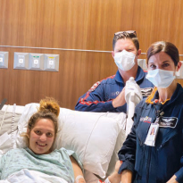 Life Flight patient, Jackie Figueroa smiles from her hospital bed.