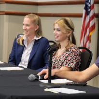 Trauma survivor, Mia Tschen, speaks at the Red Duke Trauma Symposium.