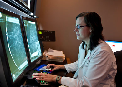 Dr. Amy Nordmann reads a patient's mammogram