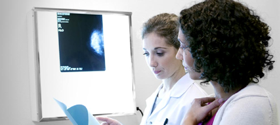 Women viewing breast imaging results