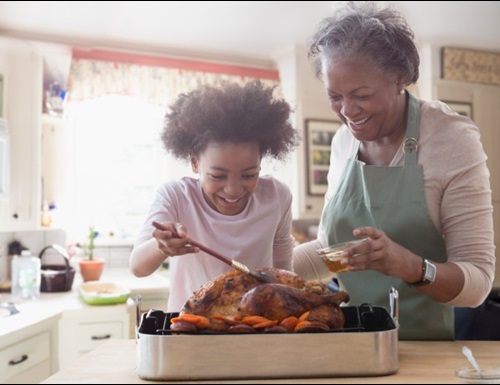 Grandma and grandson cooking