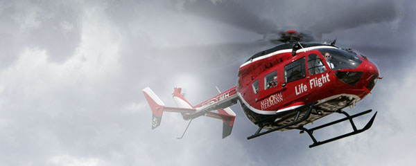 LifeFlight helicopter flying